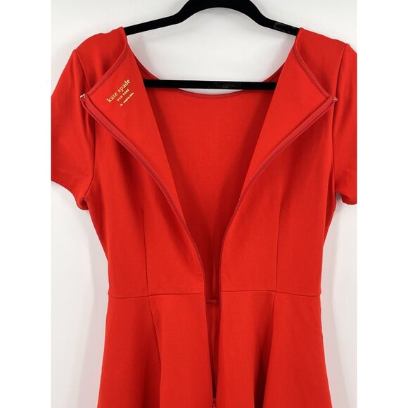 KATE SPADE Women's Red Short Sleeve Stretch Tie Waist Fit & Flare Dress Medium - Picture 6 of 7